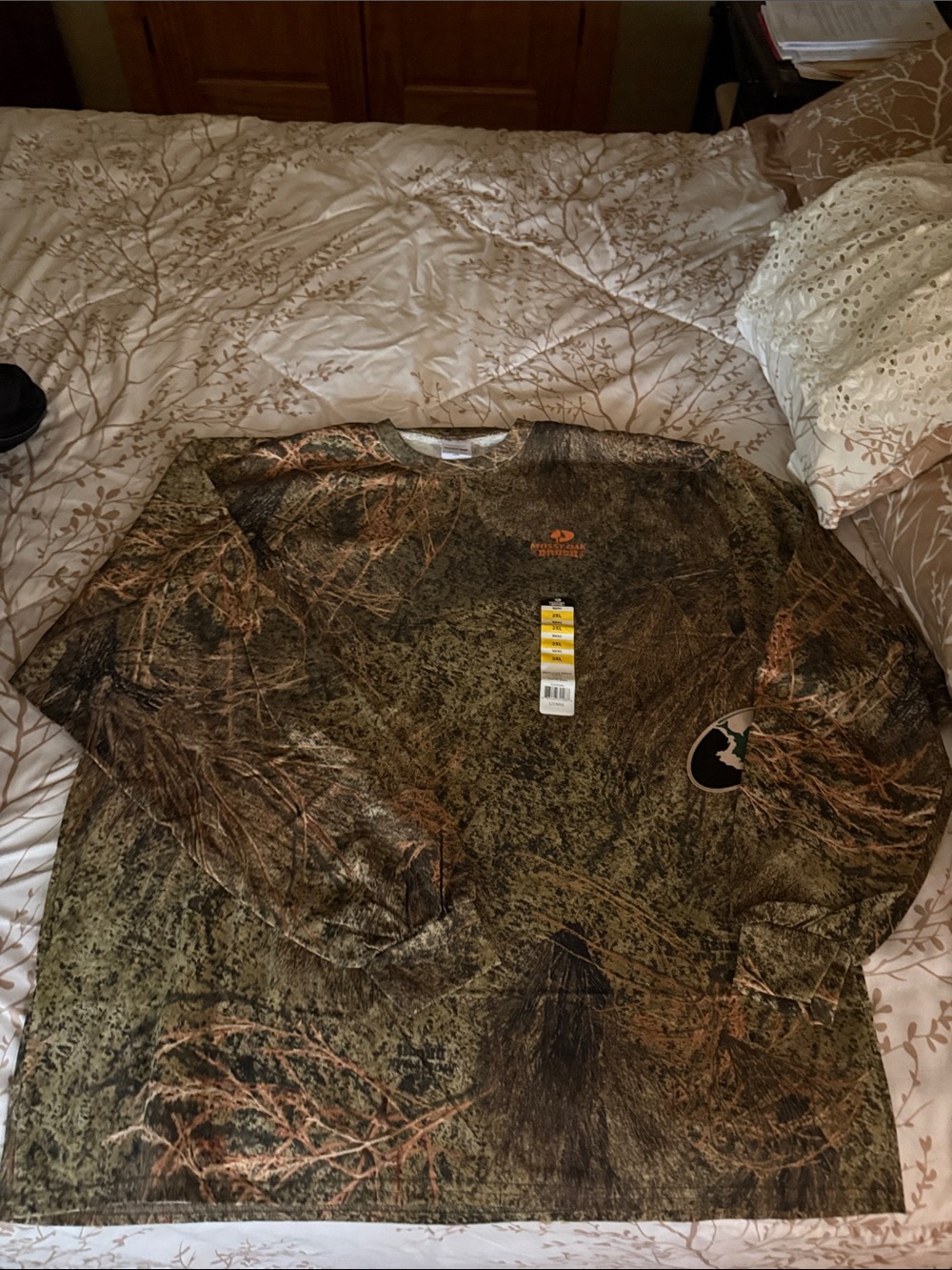 Mossy Oak Camo Long Sleeve Top in Green and Brown Woodland Print